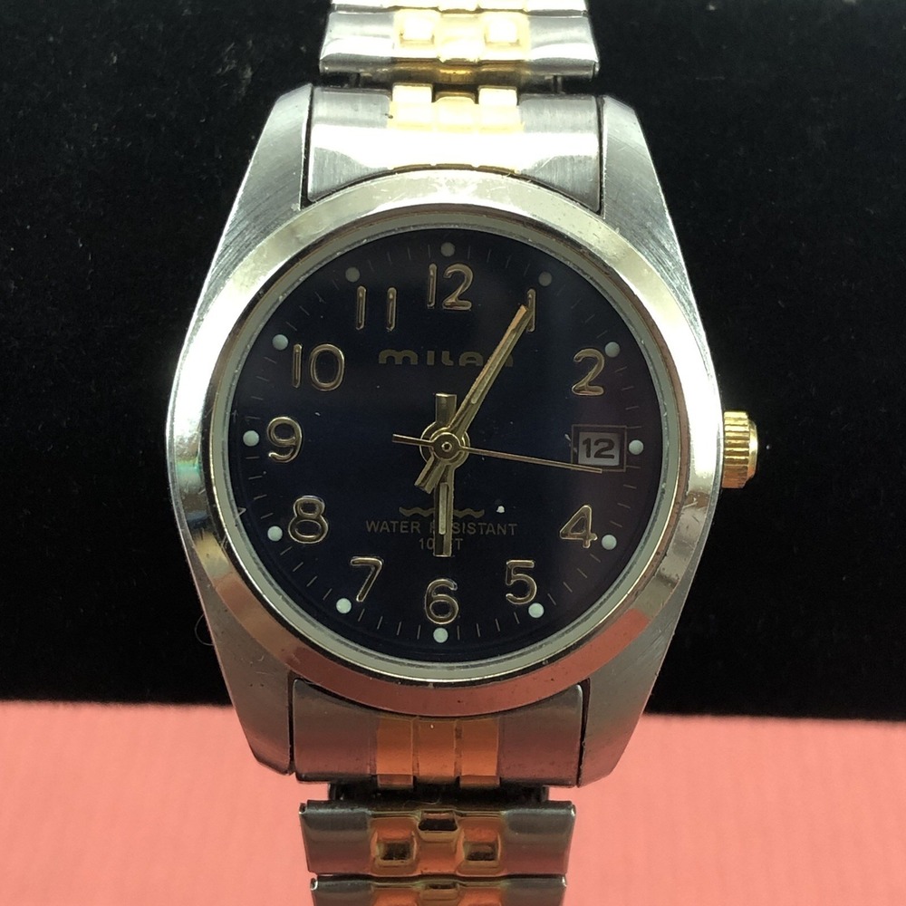 Milan Watch Blue Face w/‎ Date Gold/Silver Toned Band Womens
